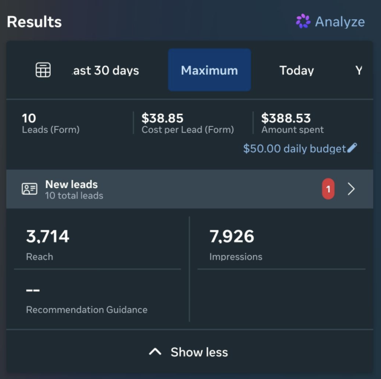10 leads · $38.85 CPL